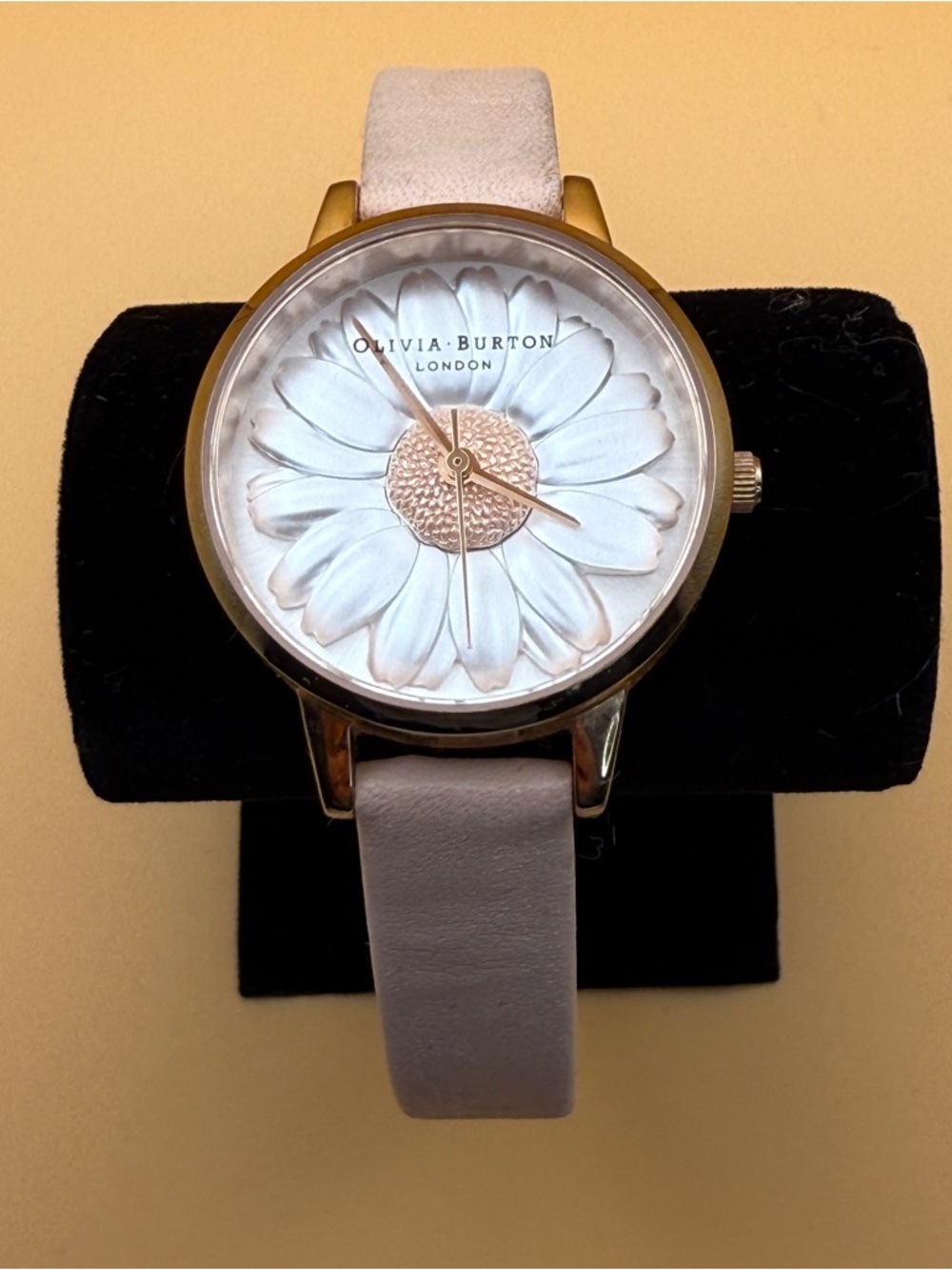 OLIVIA BURTON Gold Case Watch with White Floral Dial and Blush Strap